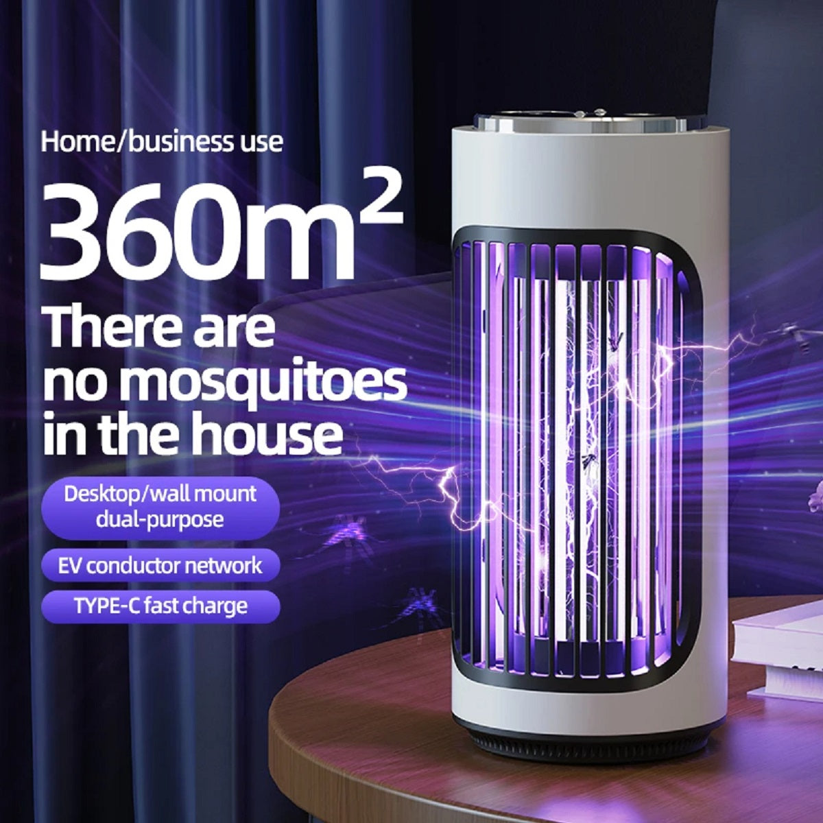 Lámpara Eléctrica Mata Mosquitos con Trampa UV Silenciosa para Uso Interior y Exterior en Casa o Patio
