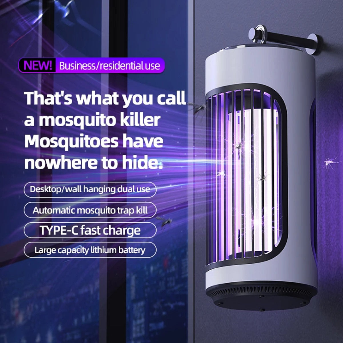 Lámpara Eléctrica Mata Mosquitos con Trampa UV Silenciosa para Uso Interior y Exterior en Casa o Patio