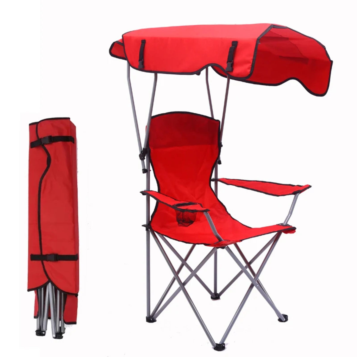 Allt-i-ett hopfällbar campingstol med skugga för bekväm utomhusvandring, strand- och fisketurer