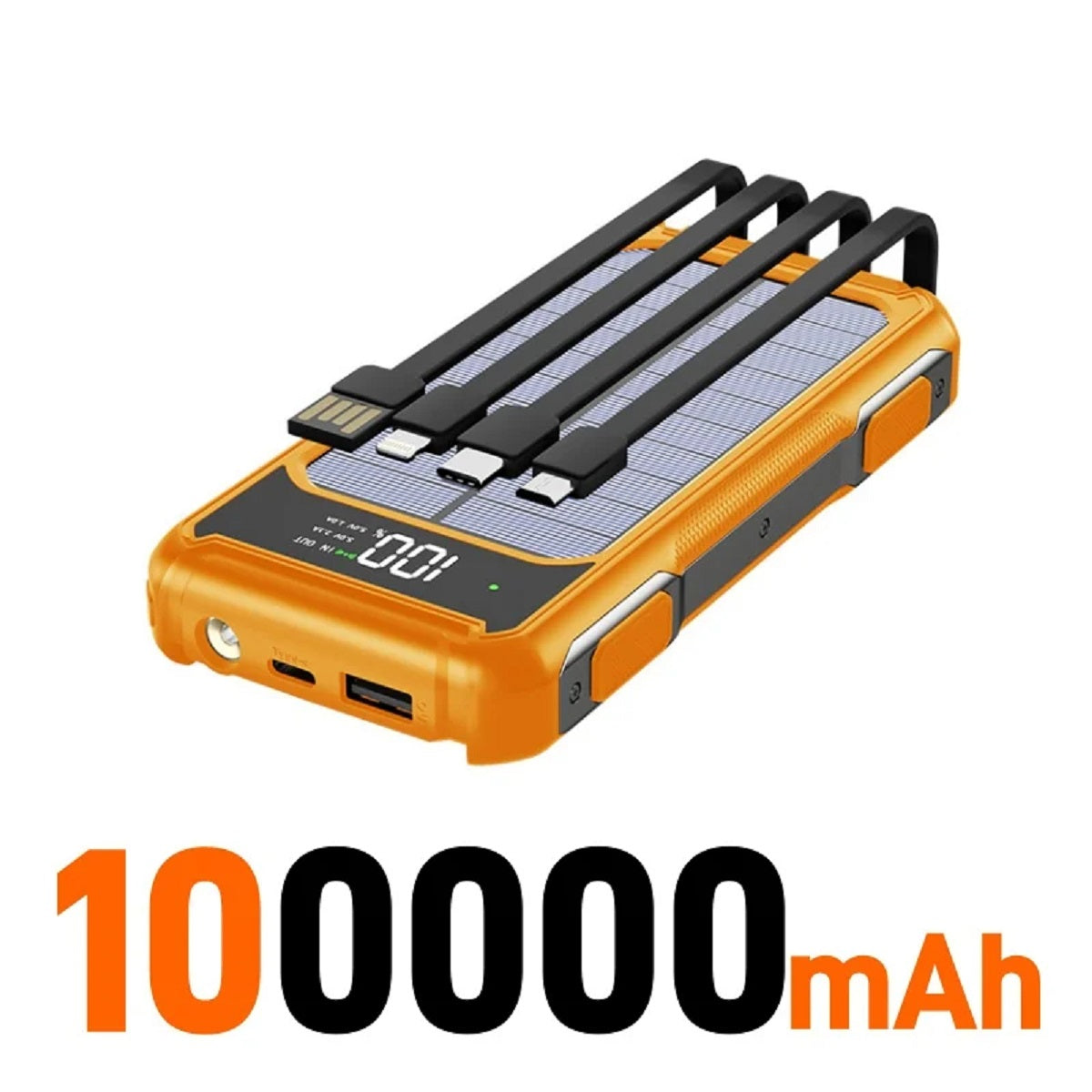 4-i-1 solcelle powerbank med hurtigopladning, mobilbatteri og LED-lys til udendørs brug overalt