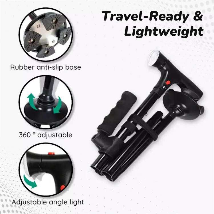 Multifunktionaler LED-Faltstock für tägliche Mobilität und Unterstützung unterwegs