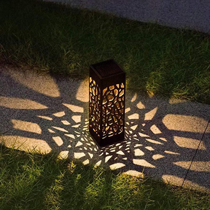 Solcellsdriven utomhuslykta med svart utskuren metallgolvlampa för gångvägar, uteplatser och trädgårdar