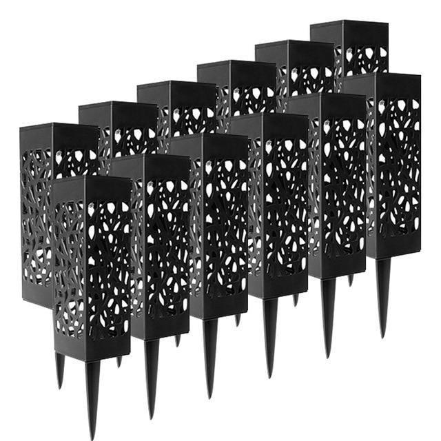 Solcellsdriven utomhuslykta med svart utskuren metallgolvlampa för gångvägar, uteplatser och trädgårdar