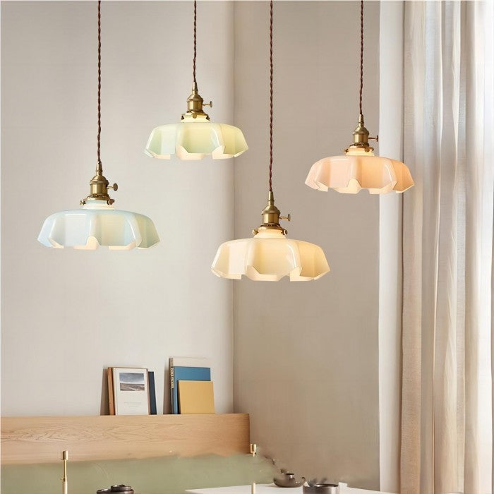 Glass Pendant Light Chandelier | Vintage Kitchen Pendant Lighting | Elegant Hanging Lights | Floral Ceiling Fixture | Retro Pendant - Zardee-3