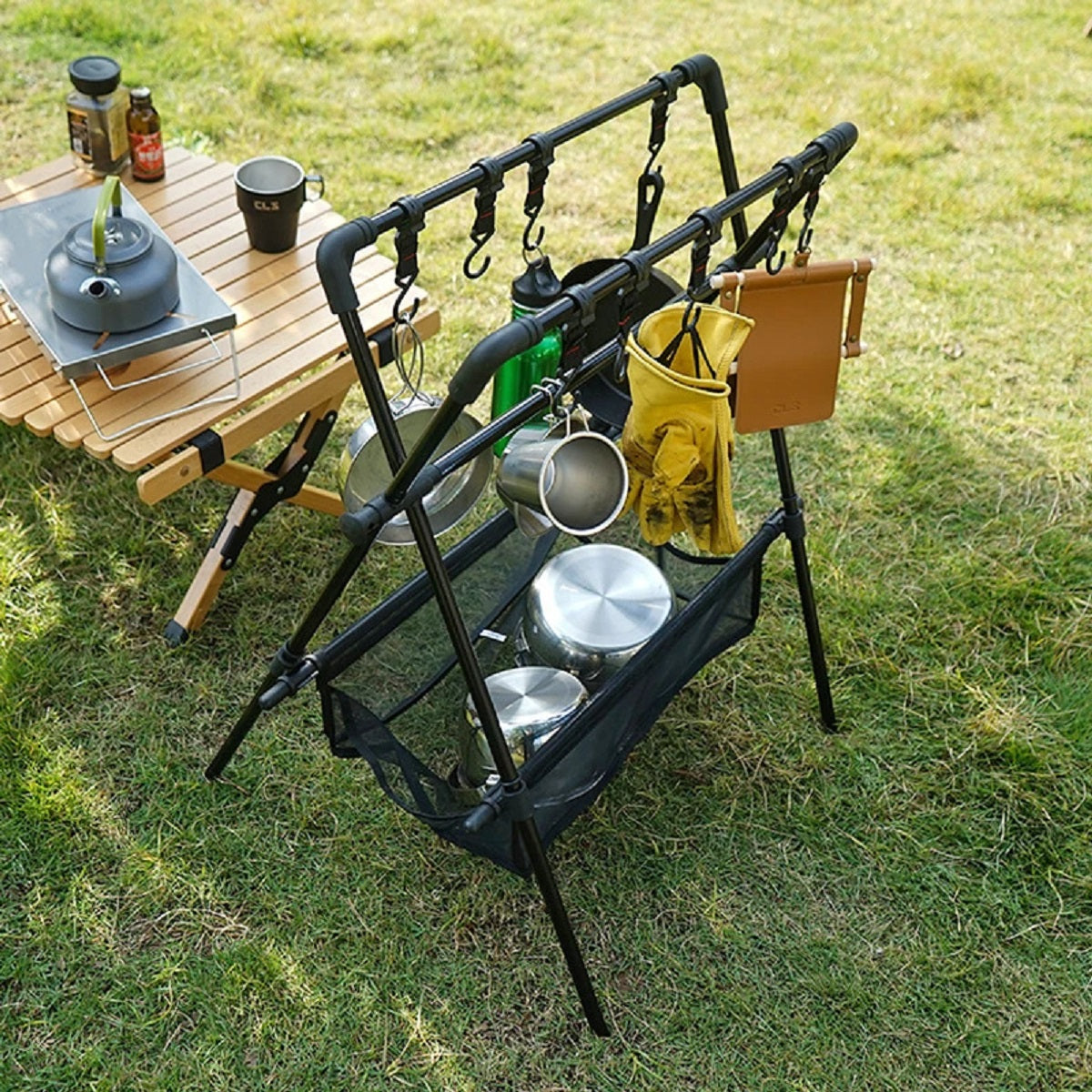 Camping multifunktionelt foldbart opbevaringsophæng med kroge Camping multifunktionelt foldbart opbevaringsophæng