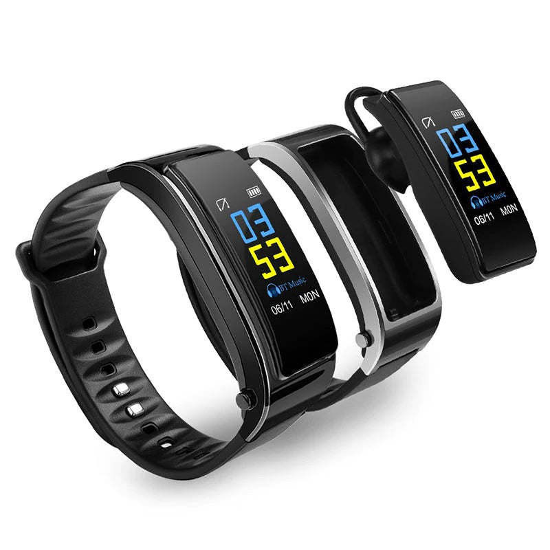 Onyx Nordic 2-i-1 smarturarmbånd med Bluetooth-øretelefoner og moderne bærbar teknologi