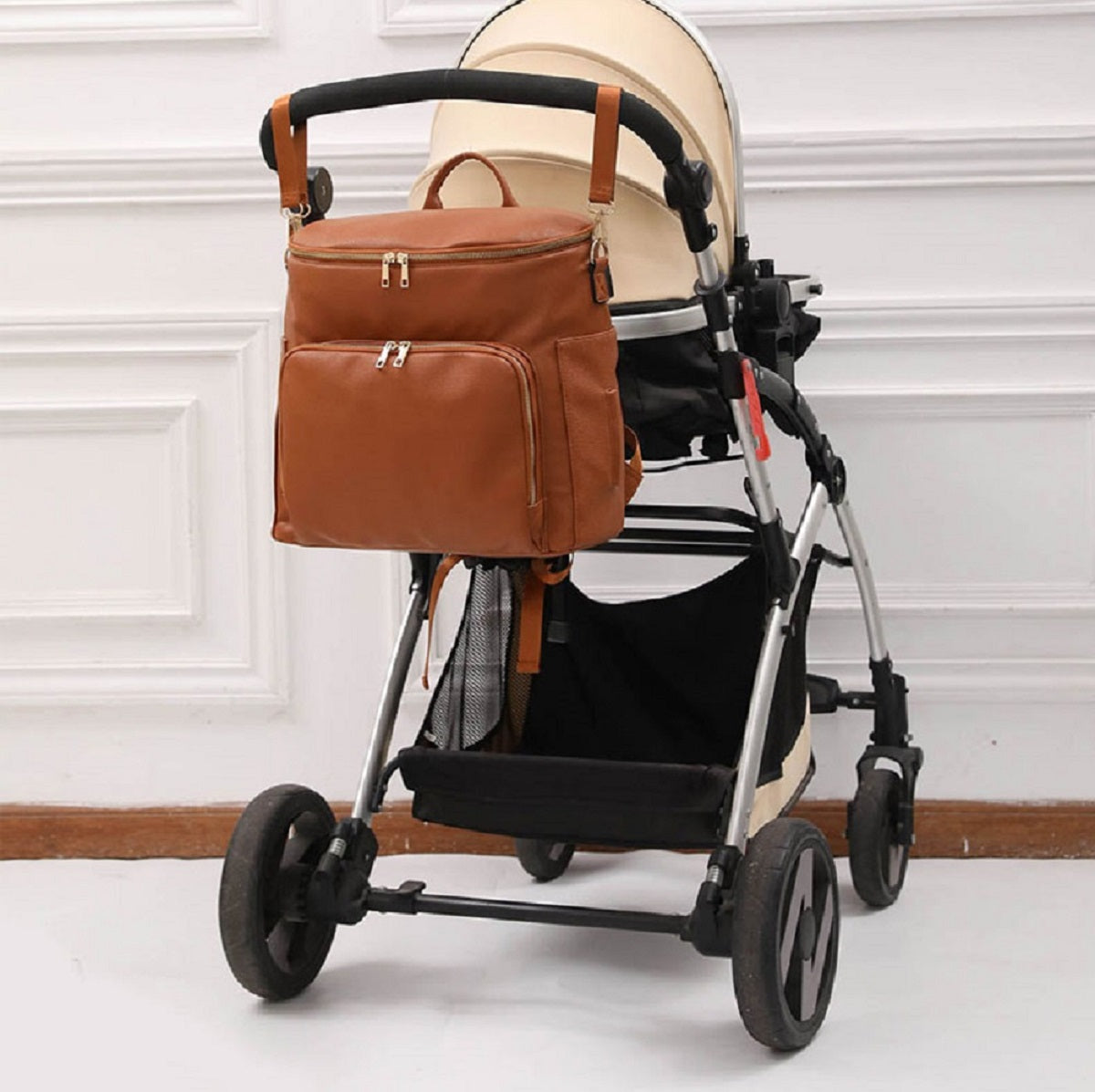 Sac à dos pour couches en cuir PU avec grande capacité, sac de voyage pour parents en déplacement et sorties quotidiennes